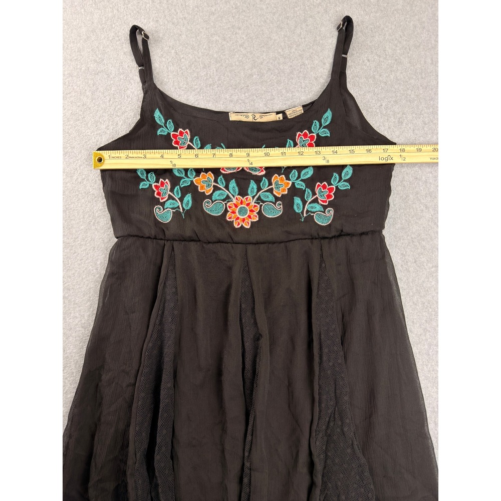 R Cinco Ranch Black Floral Embroidered Mesh Panel Mini Dress Womens Medium - Picture 6 of 9